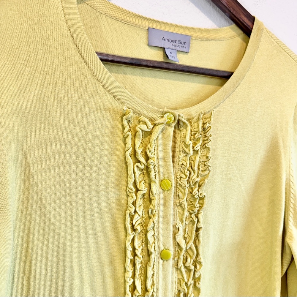 Coquette Balletcore Ruffle Cardigan Amber Sun Silk Blend Chartreuse Small A58 - Picture 3 of 10